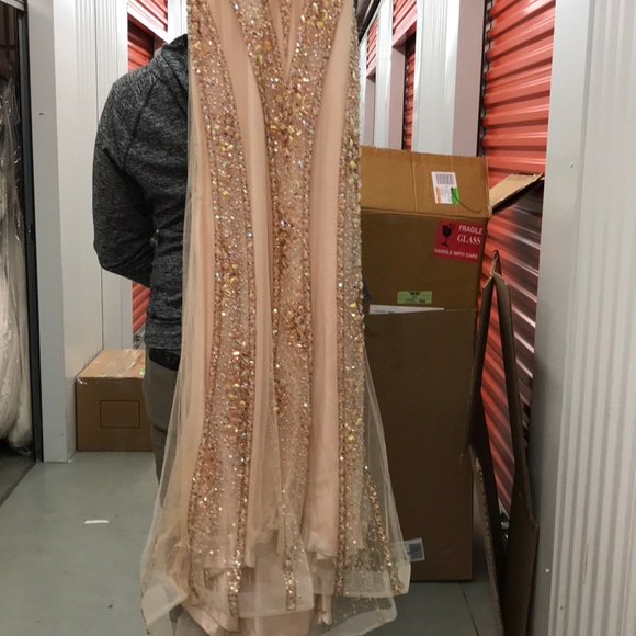 Nude/Champagne Beaded Pageant Gown - Picture 6 of 8